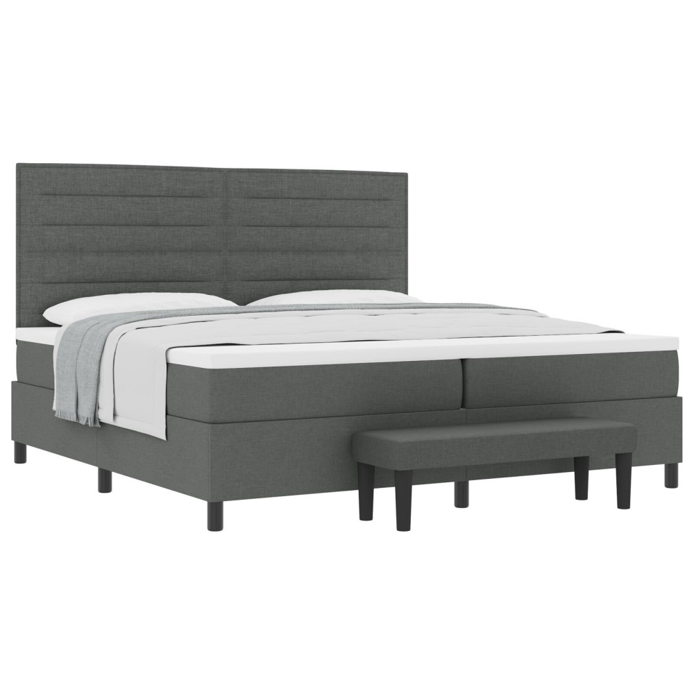 vidaXL Pat cu arcuri cu saltea Gri închis 200 x 200 cm țesătură