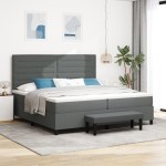 vidaXL Pat cu arcuri cu saltea Gri închis 200 x 200 cm țesătură vidaXL Pat cu arcuri cu saltea Gri închis 200 x 200 cm țesătură