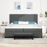 vidaXL Pat cu arcuri cu saltea Gri închis 200 x 200 cm țesătură vidaXL Pat cu arcuri cu saltea Gri închis 200 x 200 cm țesătură