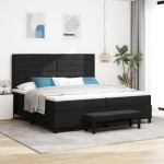 vidaXL Pat cu arcuri cu saltea Negru 200 x 200 cm țesătură vidaXL Pat cu arcuri cu saltea Negru 200 x 200 cm țesătură