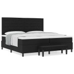 vidaXL Pat cu arcuri cu saltea Negru 200 x 200 cm țesătură vidaXL Pat cu arcuri cu saltea Negru 200 x 200 cm țesătură