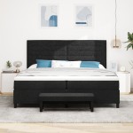 vidaXL Pat cu arcuri cu saltea Negru 200 x 200 cm țesătură vidaXL Pat cu arcuri cu saltea Negru 200 x 200 cm țesătură