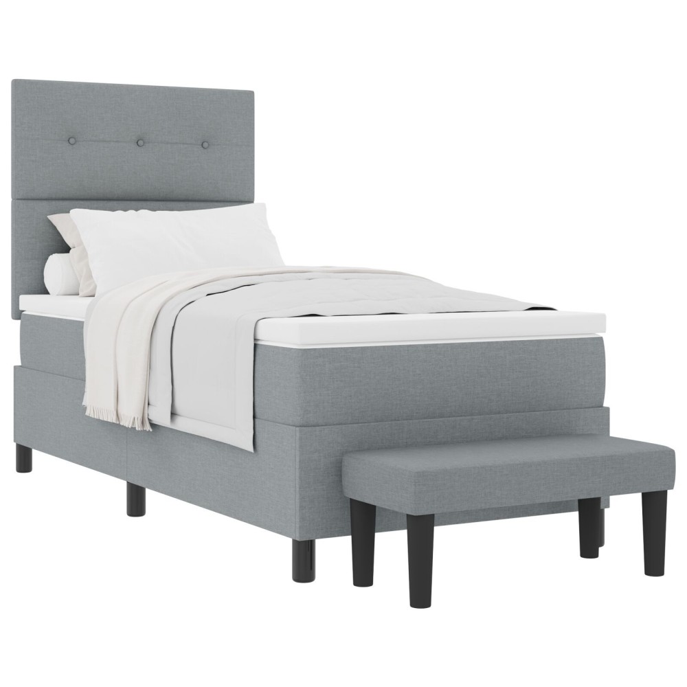 vidaXL Pat cu suport saltea cu bancă gri deschis 80x200 cm țesătură