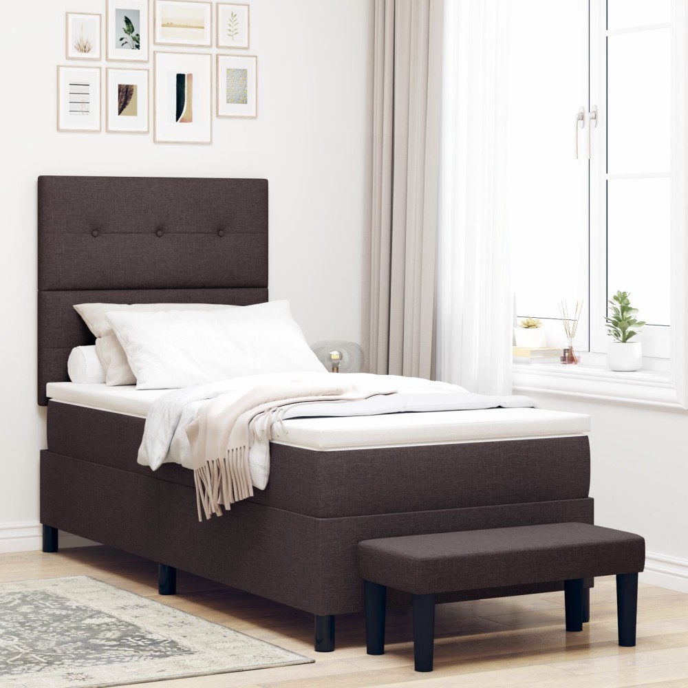 vidaXL Pat cu arcuri cu saltea Maro închis 90 x 200 cm țesătură