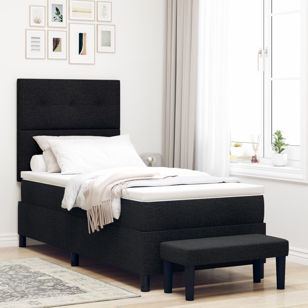 vidaXL Pat cu arcuri cu saltea Negru 100 x 200 cm țesătură