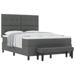 vidaXL Pat cu arcuri cu saltea Gri închis 160 x 200 cm țesătură vidaXL Pat cu arcuri cu saltea Gri închis 160 x 200 cm țesătură