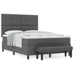 vidaXL Pat cu arcuri cu saltea Gri închis 160 x 200 cm țesătură vidaXL Pat cu arcuri cu saltea Gri închis 160 x 200 cm țesătură
