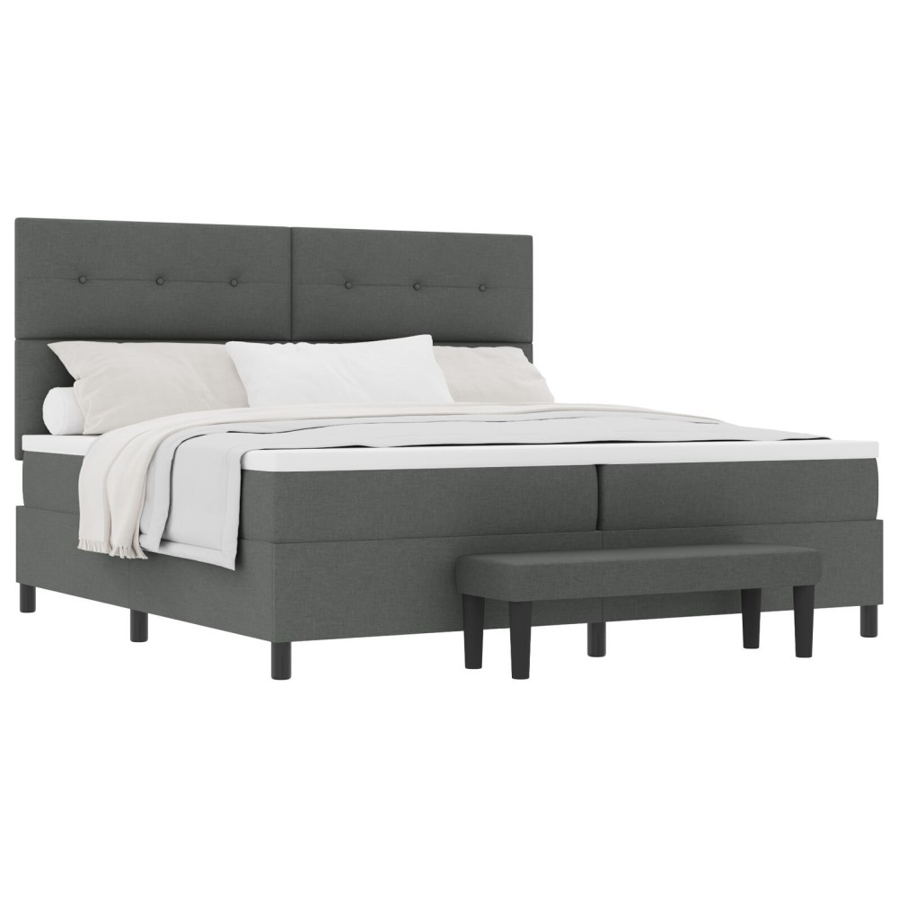vidaXL Pat cu arcuri cu saltea Gri închis 200 x 200 cm țesătură
