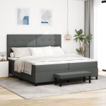 vidaXL Pat cu arcuri cu saltea Gri închis 200 x 200 cm țesătură vidaXL Pat cu arcuri cu saltea Gri închis 200 x 200 cm țesătură
