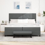 vidaXL Pat cu arcuri cu saltea Gri închis 200 x 200 cm țesătură vidaXL Pat cu arcuri cu saltea Gri închis 200 x 200 cm țesătură