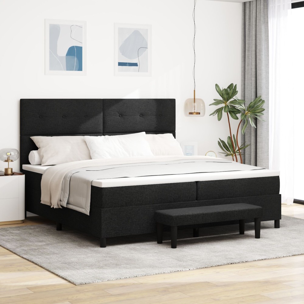vidaXL Pat cu arcuri cu saltea Negru 200 x 200 cm țesătură