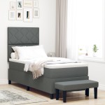 vidaXL Pat cu arcuri cu saltea Gri închis 80 x 200 cm țesătură vidaXL Pat cu arcuri cu saltea Gri închis 80 x 200 cm țesătură