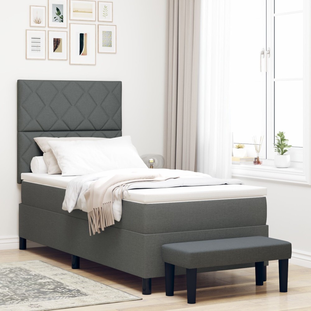 vidaXL Pat cu arcuri cu saltea Gri închis 90 x 200 cm țesătură