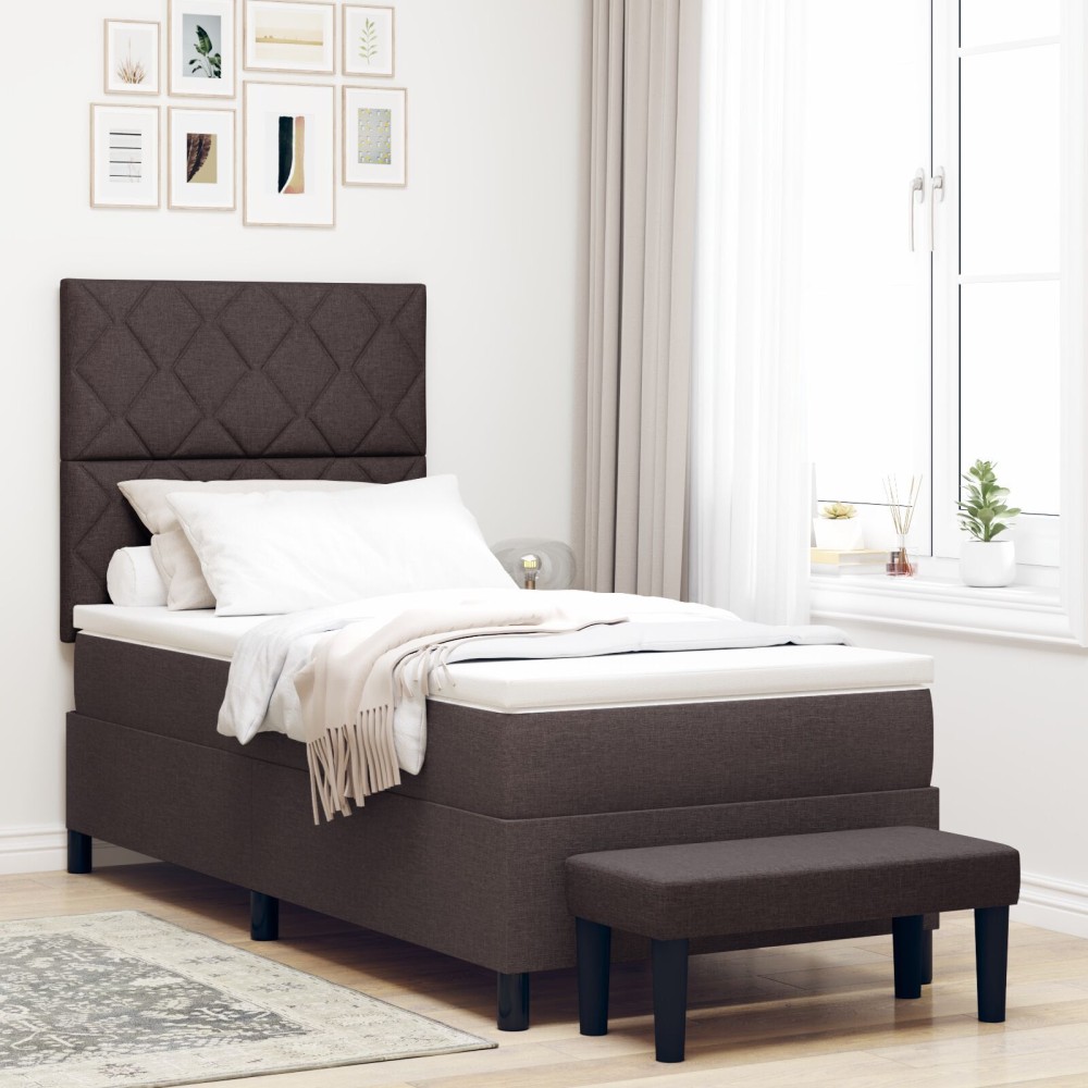 vidaXL Pat cu arcuri cu saltea Maro închis 90 x 200 cm țesătură