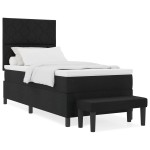 vidaXL Pat cu arcuri cu saltea Negru 100 x 200 cm țesătură vidaXL Pat cu arcuri cu saltea Negru 100 x 200 cm țesătură