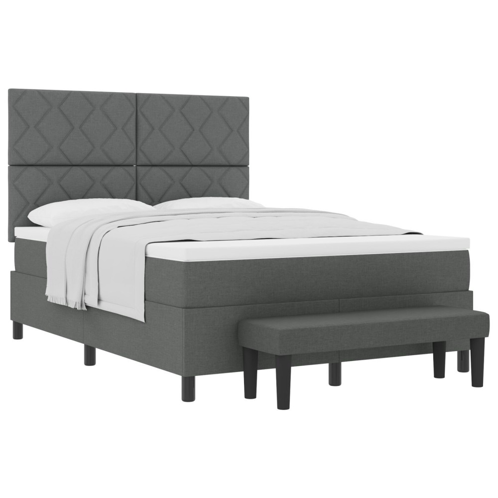 vidaXL Pat cu suport de cutie cu saltea & bancă gri închis 140x200 cm țesătură