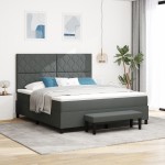 vidaXL Pat cu arcuri cu saltea Gri închis 180 x 200 cm țesătură vidaXL Pat cu arcuri cu saltea Gri închis 180 x 200 cm țesătură