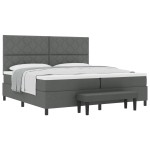 vidaXL Pat cu arcuri cu saltea Gri închis 200 x 200 cm țesătură vidaXL Pat cu arcuri cu saltea Gri închis 200 x 200 cm țesătură