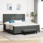 vidaXL Pat cu arcuri cu saltea Gri închis 200 x 200 cm țesătură vidaXL Pat cu arcuri cu saltea Gri închis 200 x 200 cm țesătură