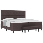 vidaXL Pat cu arcuri cu saltea Maro închis 200 x 200 cm țesătură vidaXL Pat cu arcuri cu saltea Maro închis 200 x 200 cm țesătură
