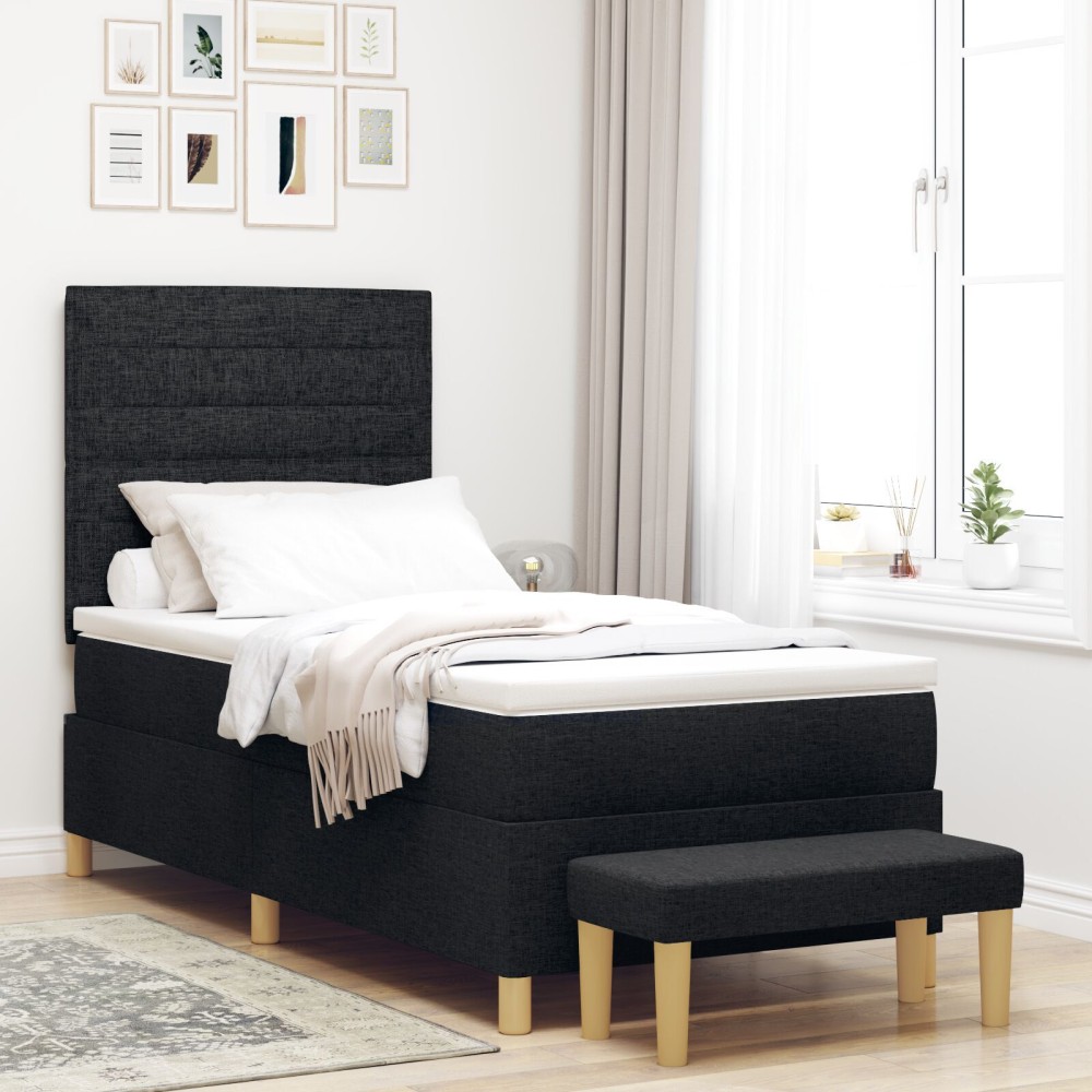 vidaXL Pat cu arcuri cu saltea Negru 100 x 200 cm țesătură