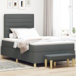 vidaXL Pat cu arcuri cu saltea Gri închis 120 x 190 cm țesătură vidaXL Pat cu arcuri cu saltea Gri închis 120 x 190 cm țesătură