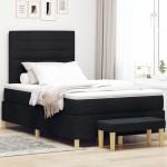vidaXL Pat cu arcuri cu saltea Negru 120 x 190 cm țesătură vidaXL Pat cu arcuri cu saltea Negru 120 x 190 cm țesătură