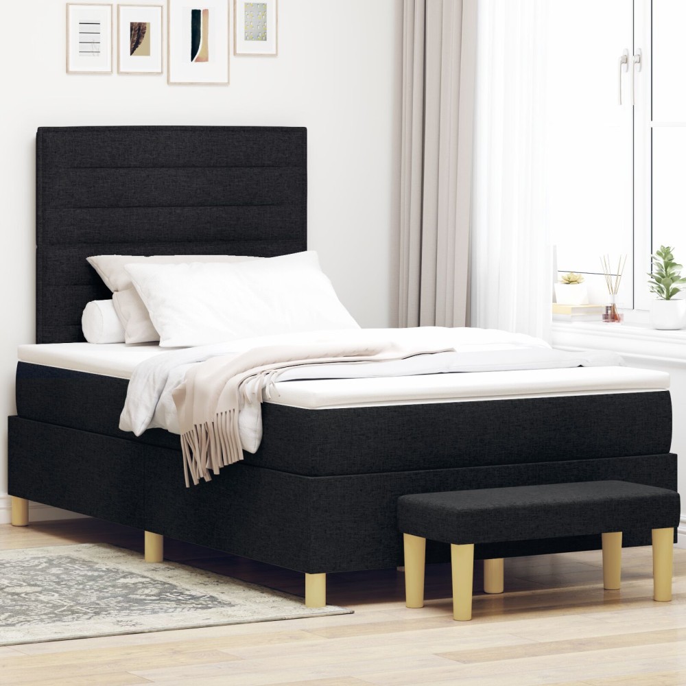 vidaXL Pat cu arcuri cu saltea Negru 120 x 200 cm țesătură
