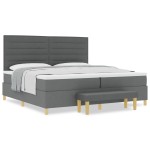 Pat Box Spring vidaXL cu Saltea și Bancă Gri Închis 200x200 cm Fabricat