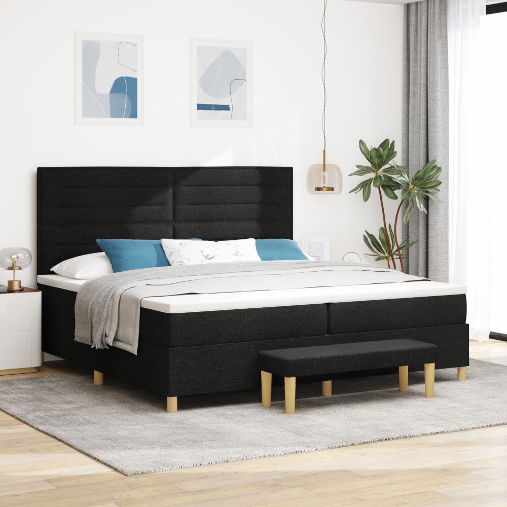 vidaXL Pat cu arcuri cu saltea Negru 200 x 200 cm țesătură