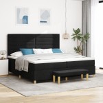 vidaXL Pat cu arcuri cu saltea Negru 200 x 200 cm țesătură vidaXL Pat cu arcuri cu saltea Negru 200 x 200 cm țesătură