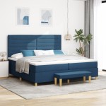 Pat cu somieră vidaXL cu saltea și băncuță Albastru 200x200 cm Material Pat cu somieră vidaXL cu saltea și băncuță Albastru 200x200 cm Material