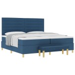 Pat cu somieră vidaXL cu saltea și băncuță Albastru 200x200 cm Material Pat cu somieră vidaXL cu saltea și băncuță Albastru 200x200 cm Material