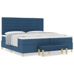 Pat cu somieră vidaXL cu saltea și băncuță Albastru 200x200 cm Material Pat cu somieră vidaXL cu saltea și băncuță Albastru 200x200 cm Material