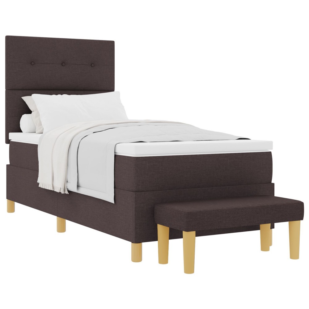 Pat Box Spring vidaXL cu Saltea și Bancă Culoare Maro închis 90x200 cm Țesătură