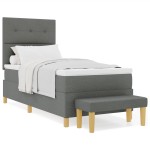 vidaXL Pat cu arcuri cu saltea Gri închis 100 x 200 cm țesătură vidaXL Pat cu arcuri cu saltea Gri închis 100 x 200 cm țesătură