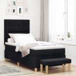 Pat box spring vidaXL cu saltea și bencă Negru 100x200 cm Țesătură Pat box spring vidaXL cu saltea și bencă Negru 100x200 cm Țesătură