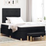 vidaXL Pat cu arcuri cu saltea Negru 120 x 190 cm țesătură vidaXL Pat cu arcuri cu saltea Negru 120 x 190 cm țesătură