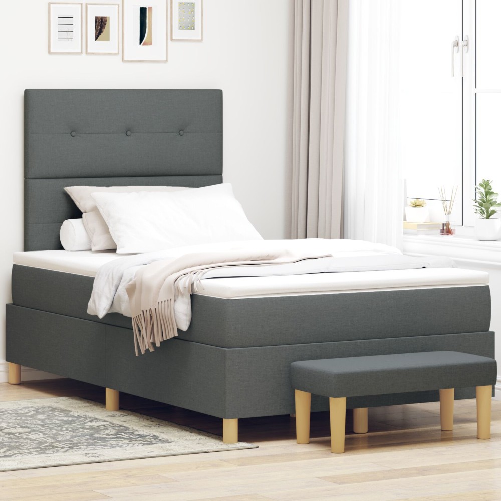 Pat cu saltea și bancă vidaXL Gri închis 120x200 cm Textil