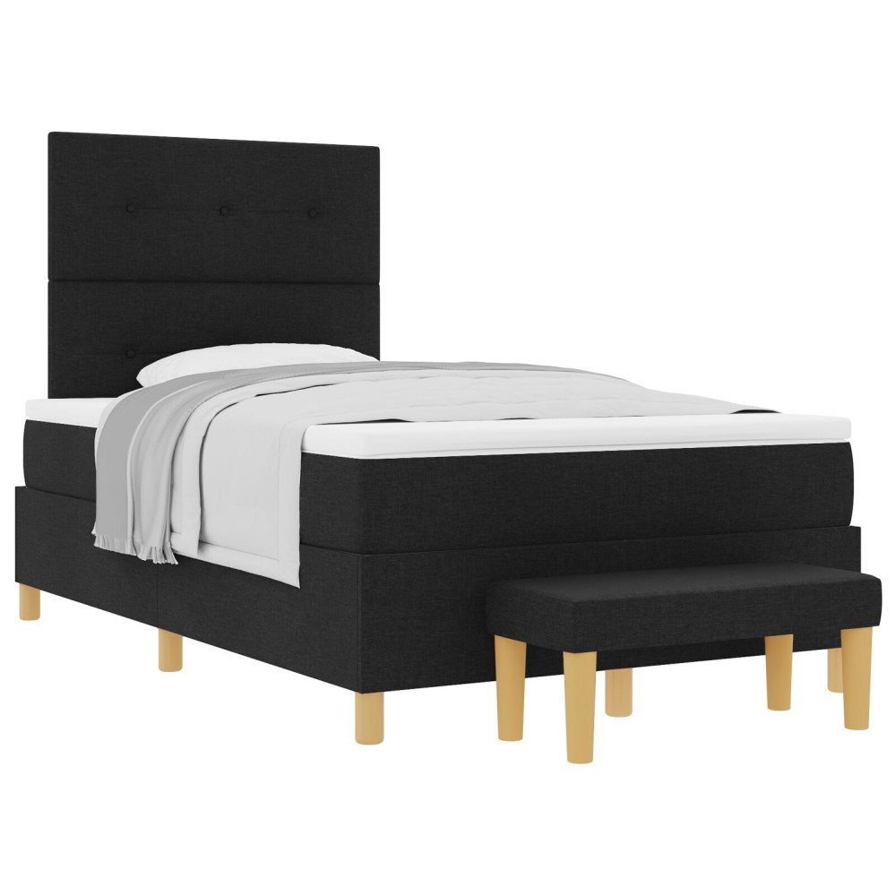 Pat Box Spring vidaXL cu saltea și băncuță Negru 120x200 cm Țesătură