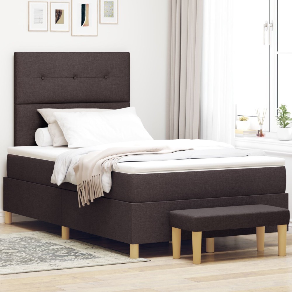 vidaXL Pat cu arcuri cu saltea Maro închis 120 x 200 cm țesătură