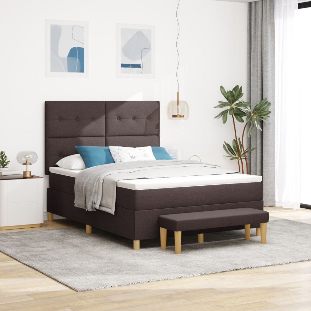 Pat cu arcuri Box Spring și saltea & băncuță vidaXL Maro închis 140x190 cm Material textil