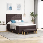 Pat cu arcuri Box Spring și saltea & băncuță vidaXL Maro închis 140x190 cm Material textil Pat cu arcuri Box Spring și saltea & băncuță vidaXL Maro închis 140x190 cm Material textil