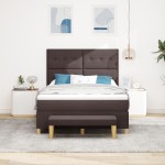 Pat cu arcuri Box Spring și saltea & băncuță vidaXL Maro închis 140x190 cm Material textil Pat cu arcuri Box Spring și saltea & băncuță vidaXL Maro închis 140x190 cm Material textil