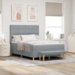 Pat cu saltea și bancă vidaXL Gri deschis 140x200 cm Material textil Pat cu saltea și bancă vidaXL Gri deschis 140x200 cm Material textil