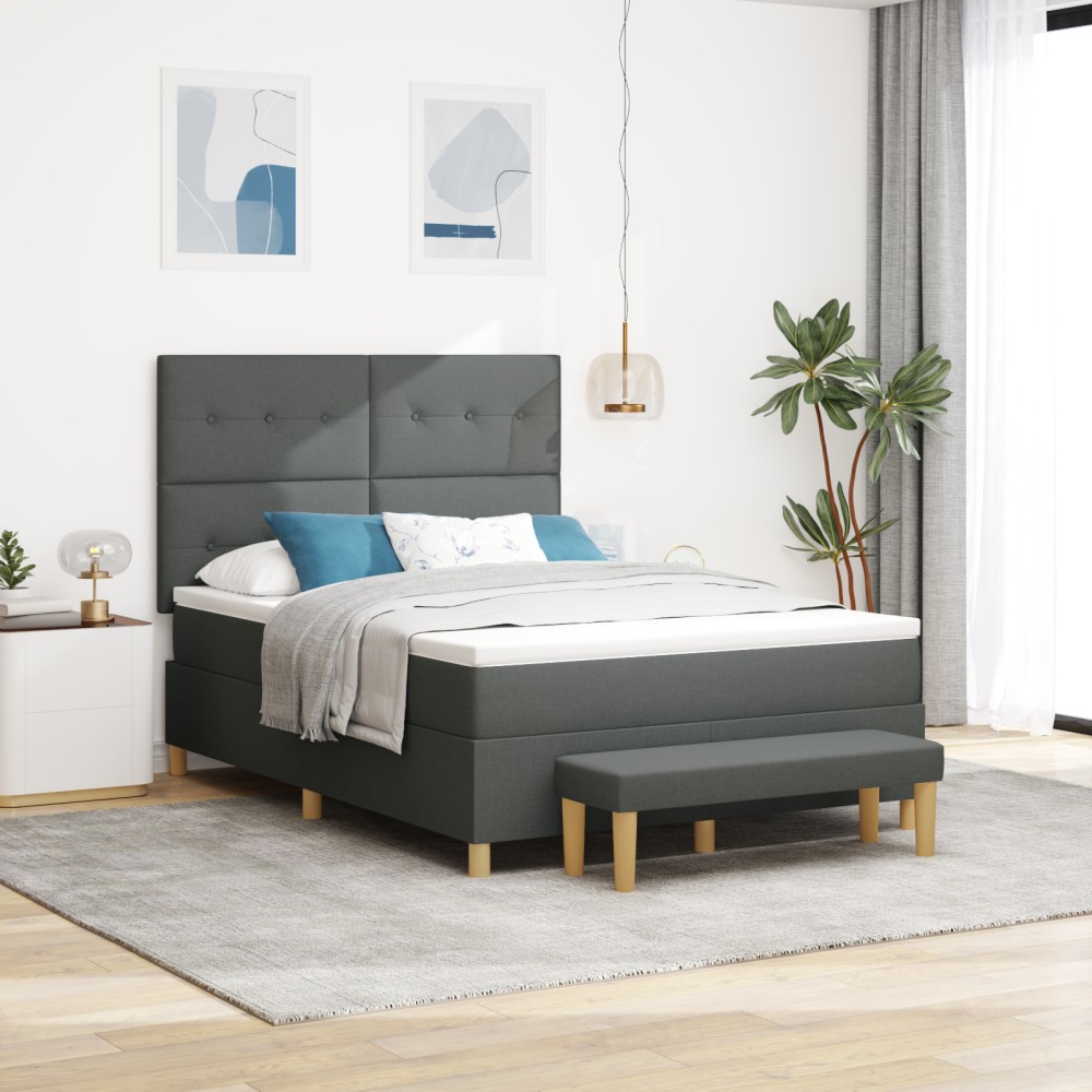 vidaXL Pat cu arcuri cu saltea Gri închis 160 x 200 cm țesătură