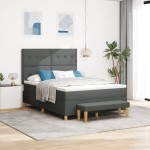 vidaXL Pat cu arcuri cu saltea Gri închis 160 x 200 cm țesătură vidaXL Pat cu arcuri cu saltea Gri închis 160 x 200 cm țesătură