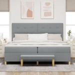 Pat Box Spring vidaXL cu Saltea și Bancă Gri deschis 200x200 cm Fabric Pat Box Spring vidaXL cu Saltea și Bancă Gri deschis 200x200 cm Fabric