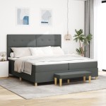 vidaXL Pat cu arcuri cu saltea Gri închis 200 x 200 cm țesătură vidaXL Pat cu arcuri cu saltea Gri închis 200 x 200 cm țesătură