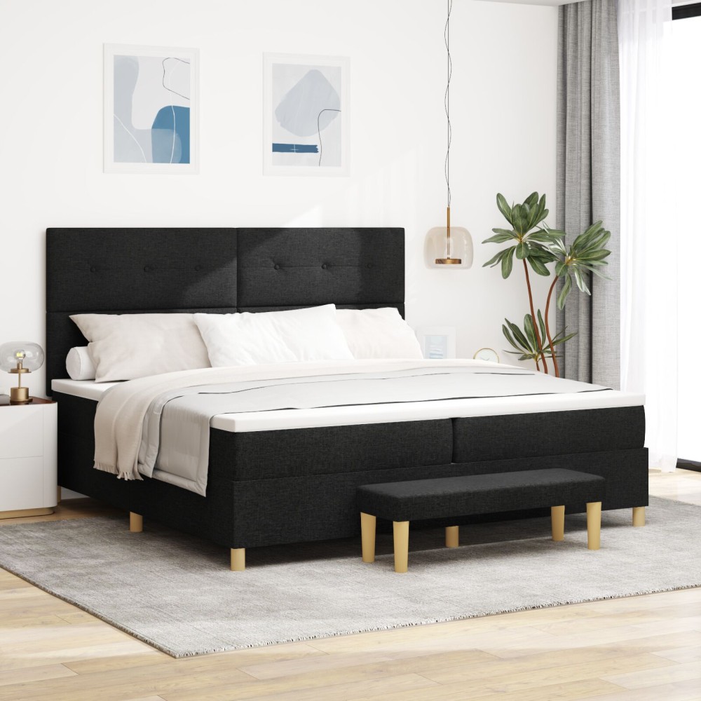 vidaXL Pat cu arcuri cu saltea Negru 200 x 200 cm țesătură